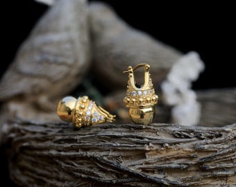 Vergoldete Art-Deco-Ohrringe mit Klappbügel, antike weiße Kunstperle, 12 mm, Mini-Goldperle, besetzt mit Zirkonia, Vintage-Hochzeitsstil, 1920er Jahre