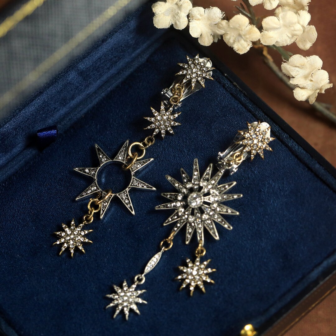 Boucles D'oreilles Clip Pendantes Argenté Style Art Déco Avec Perle Et CZ - SA1