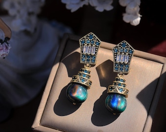 Prachtige matte gouden clip-on Art Deco CZ-zetting turquoise lichtgroene jade parel imitatieparel vintage slaapoorbellen uit de jaren 20