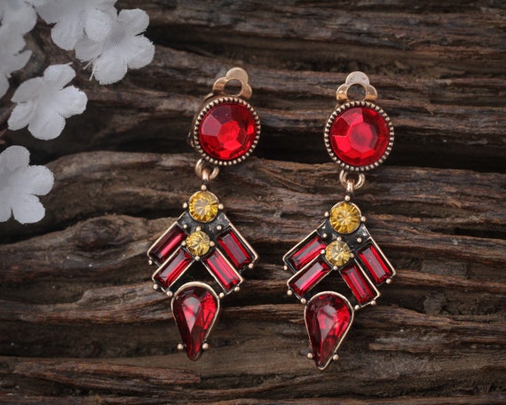 Boucles D'oreilles Vintage Clips Extravagantes En Résine - Couleurs Arc-en-ciel, Style Années 70