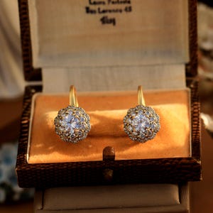 Stunning Art Deco Earrings Silver Gold Floral Stud Earrings Set with Round White CZ Vintage 1920s Style Lightweight Simple Wedding