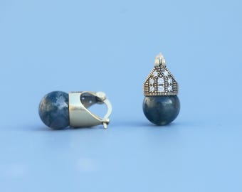 Art Deco Earrings Silver Gold Sleeper Lever Back Moss Agate Bead Simple Elegant 12mm Wedding Vintage Style