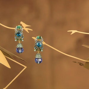 Boucles d'oreilles CLIP ON NON Percées Pinces Pendante Pavé Strass Turquoise Perle en Verre Facetté Bleu Pale Vintage Style image 7