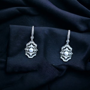 Clipe em brincos pendurados sem piercing Belle Epoque CZ Pérola cultivada natural estilo vintage casamento banhado a ródio