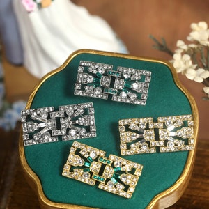 Magnífico broche Art Déco oro geométrico ovalado rectángulo verde esmeralda Rhinestone gran Gatsby 1920s boda de estilo vintage imagen 9