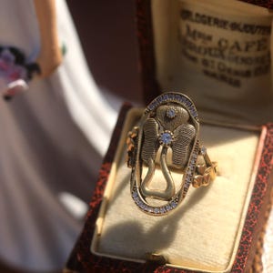 Stunning Antique Gold Art Nouveau Adjustable Clover Flower Ring Set with CZ White Gold Plated 1900s Wedding