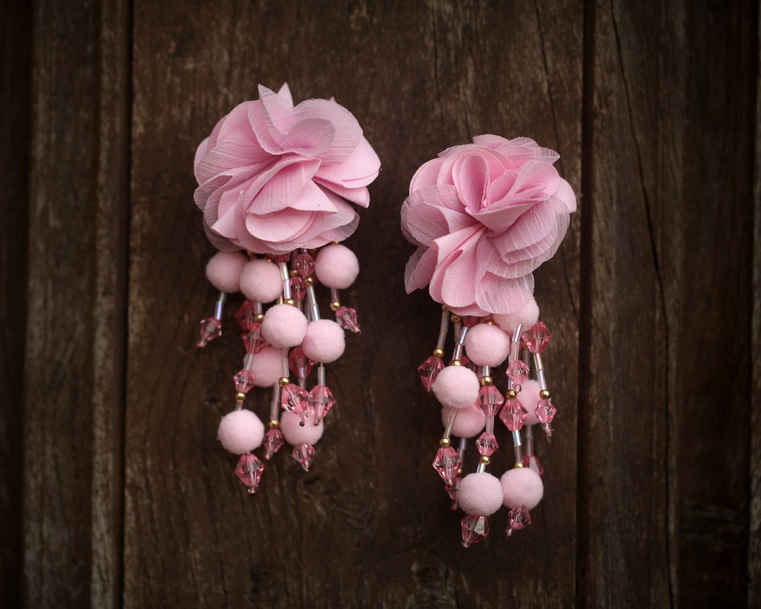 Boucles D'oreilles Clip (non Percées) Art Déco Floral Avec CZ Vert - Fabrication Récente