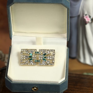 Magnífico broche Art Déco oro geométrico ovalado rectángulo verde esmeralda Rhinestone gran Gatsby 1920s boda de estilo vintage imagen 4
