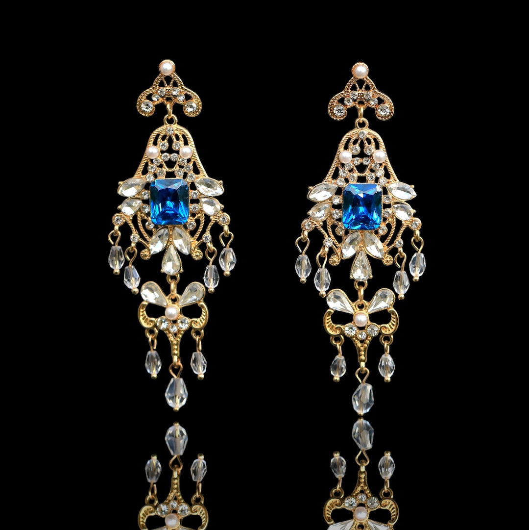 Orecchini a bottone Art Déco CLIP ON Lampadario dorato non