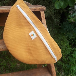XXL waist bag in camel-colored corduroy hand-sewn mouth-to-mouth closure made in France