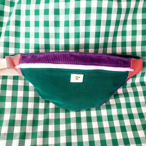 Banana XXL 80s corduroy purple pink green, double slider hand sewn in France upcycling fabric