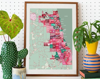 Chicago Decorations, Chicago City Map, Chicago Neighborhood Map, Chicago Print, Chicago Artist Poster, Chicago Decor, Chicago Wall Art,