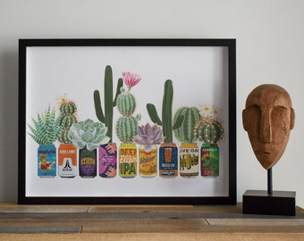 Bier Poster, Bier Schild, Bier Typ Poster, Texas Kunstdruck, Texas Wandkunst, Kaktus Wandkunst Texas, Bierdose Übertopf Poster, Beer Cactus Art