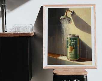 Vintage 1970s Shower Beer Art Print, First Apartment Gift, Bar Cart Prints, Beer Art, Guy Apartment, 21st Birthday Gift for Him