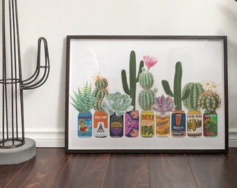 Texas Art, Texas Craft Bierdose Kunstdruck mit Kaktus, Texas Kunstdruck, Guy Wohnung