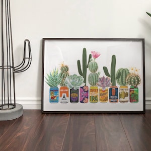 Texas Art, Texas Craft Beer Can Art Print with Cactus, Texas Art Print, Guy Apartment