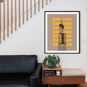Chicago Skyline, Wandkunst, Chicago Druck, Chicago Künstler Poster, Chicago Art, Beige Kunstdruck, Chicago Home Decor