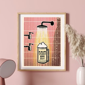 Arte de cerveza retro vintage rosa, arte de cerveza de ducha, impresión de arte de cerveza, cartel de cerveza, decoración de baño retro