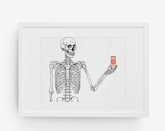 Texas Skeleton Lone Star Can Beer Art pour la décoration d’appartements universitaires, Texas Art Print, Texas Wall Art