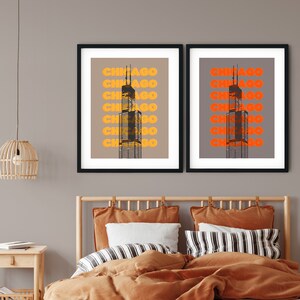 Chicago Skyline Wandkunst, Chicago Druck, Chicago Künstler Poster, Chicago Kunst, Chicago Wohnkultur, dunkelgrauer Kunstdruck