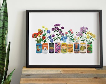 Texas Art, Texas Craft Beer Dosen als Boho Blumenvase, Texas Wildflower Print, Texas Art Print, Guy Apartment