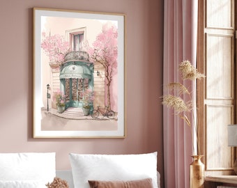 Parisian Bookstore Watercolor, Coquette Room Decor, Balletcore, Danish Pastel Room Decor, College Apartment Decor, Dollette, Art Print