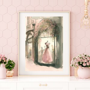 Parisian Boutique Watercolor Print, Coquette Room Decor, Balletcore, Danish Pastel Room Decor, Dollette, Soft Girl Aesthetic Room Decor