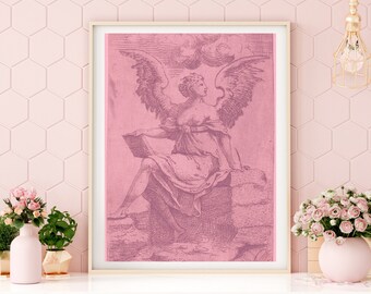 Pink Angel, Coquette Room Angel Decor, Angelcore, angel number poster, biblically accurate angel, soft girl aesthetic room decor