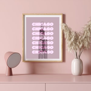 Chicago Skyline Wandkunst, Chicago Druck, Chicago Künstler Poster, Chicago Kunst, Chicago Home Dekor, Lila Kunstdruck