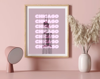 Chicago Skyline Wall Art, Chicago Print, Chicago Artist Poster, Chicago Art, Chicago Home Decor, Purple Art Print