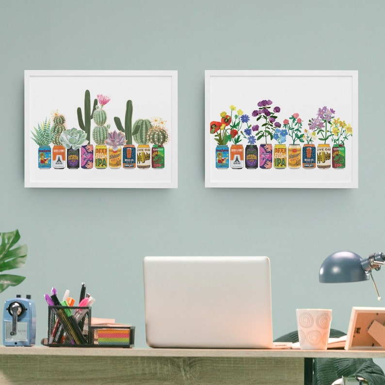 Texas Art, Texas Craft Beer Can Art Print with Cactus, Texas Art Print, Guy Apartment image 8