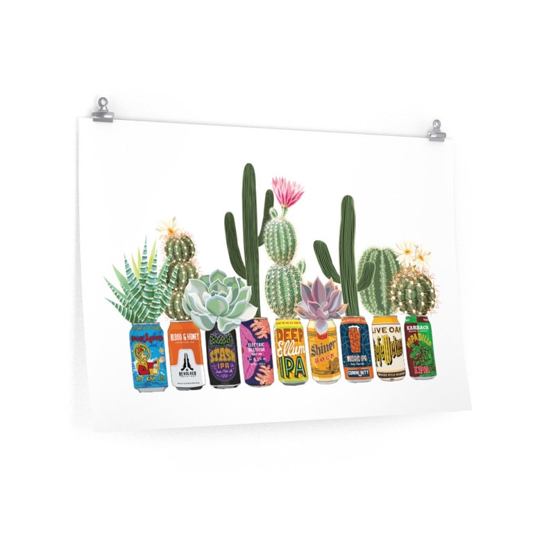 Texas Art, Texas Craft Beer Can Art Print with Cactus, Texas Art Print, Guy Apartment image 10