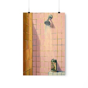 Rosa Bier Dekor, Vintage 1970er Jahre Dusche Bier Kunstdruck, Erste Wohnung Geschenk, Bar Warenkorb Drucke, Bier Kunst, Vintage Poster Bild 10