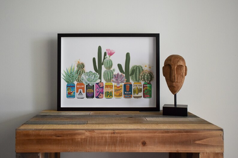 Texas Art, Texas Craft Beer Can Art Print with Cactus, Texas Art Print, Guy Apartment image 3