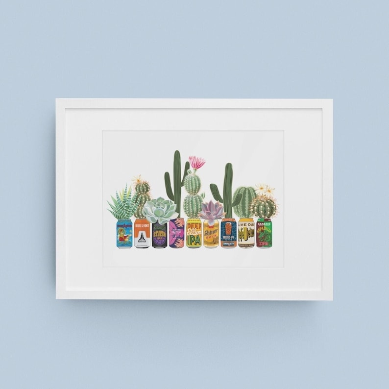 Texas Art, Texas Craft Beer Can Art Print with Cactus, Texas Art Print, Guy Apartment image 9