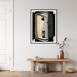 Puede incluir: Una ilustraci&oacute;n en blanco y negro de una cabina de ducha con una lata de cerveza dentro. El cabezal de ducha est&aacute; encendido y el agua cae sobre la lata de cerveza. La lata de cerveza tiene las palabras "Summer Beer" en ella.