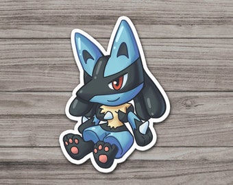 Lucario Chibi sticker | Fan art | Cute Foodie Sticker | Laptop sticker | Vinyl waterproof sticker | Gift for Game lovers