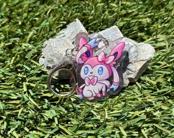 Sylveon #700 Chibi Keychain 2" | Fan art | Cute Foodie Sticker | Laptop sticker | Vinyl waterproof sticker | Gift for Game lovers