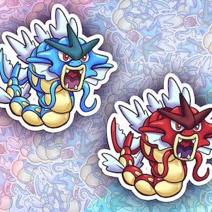 Gyarados and Shiny Gyarados Chibi sticker | Fan art | Cute Foodie Sticker | Laptop sticker | Vinyl waterproof sticker
