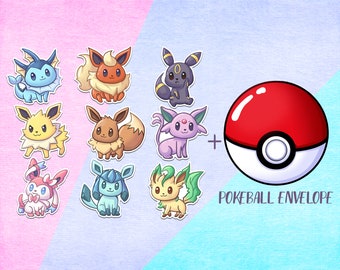 Chibi Eevee Evolution Sticker Pack Waterproof Stickers for Laptop, Backpack, Water bottles, Phone, Decoration