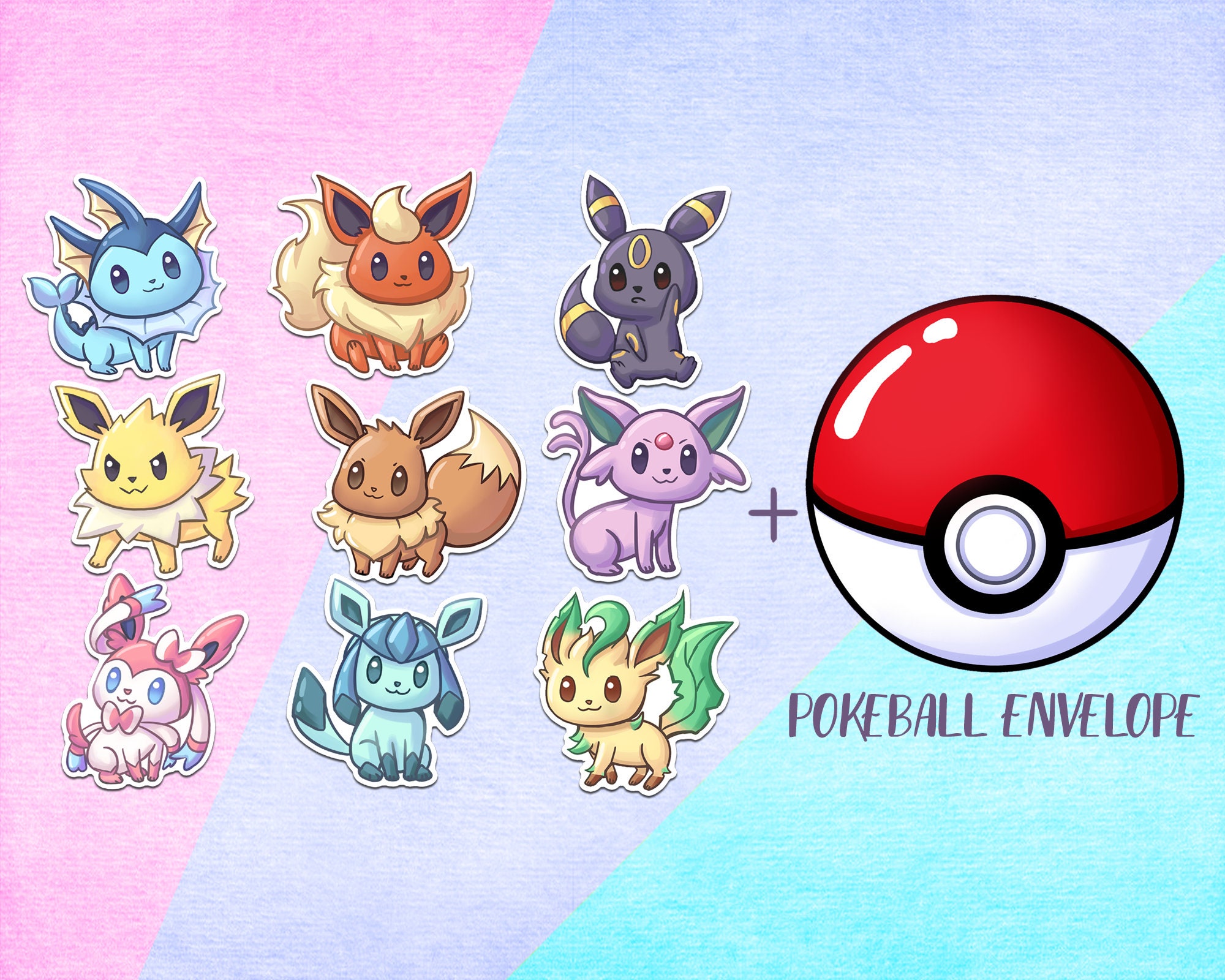 Pack Adesivos - Eeveelução - Eevee - Evolução - Pokémon