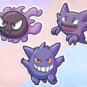 Chibi Gastly, Haunter, Gengar Stickers! | Fan art | Cute Sticker | Laptop sticker | Vinyl waterproof sticker