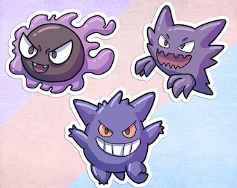 Chibi Gastly, Haunter, Gengar Stickers! | Fan art | Cute Sticker | Laptop sticker | Vinyl waterproof sticker