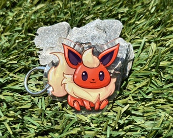 Flareon #136 Chibi Keychain 2" | Fan art | Cute Foodie Sticker | Laptop sticker | Vinyl waterproof sticker | Gift for Game lovers