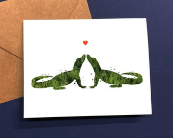 Alligator Valentine, Crocodile Art, Valentines Day Card