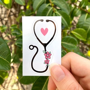 Nurse Sticker, Floral Stethoscope, Doctor Gift, Decal for Dr