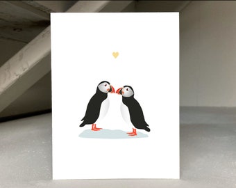 Puffins in Love Card, Bird Valentine, Puffin Anniversary