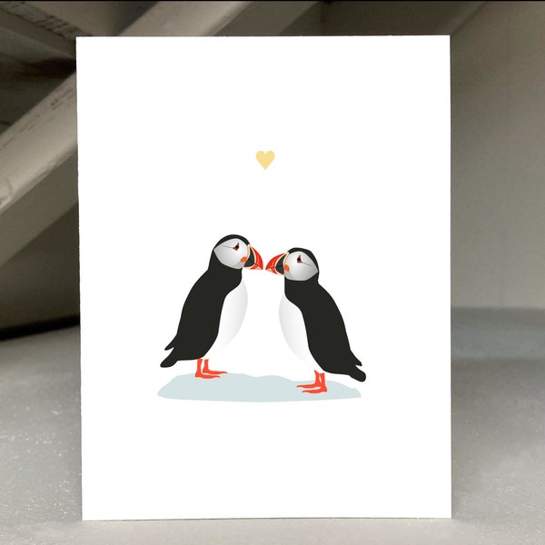 Puffins in Love Valentine, Bird Valentines Day Card, Puffin Anniversary