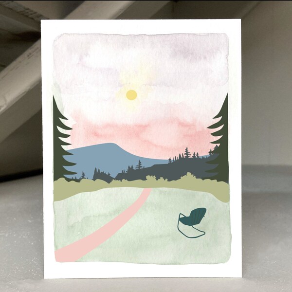Mountain Sunset Card, Nature Note Cards, Watching The Sun Set