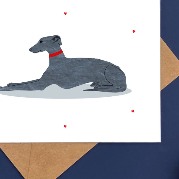 Greyhound Card, Blue Greyhound Silhouette Note Cards, Reclining Dog Art